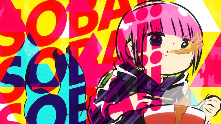 Kodama Kawashiri devours a bowl of soba in a scene from the upcoming Atasha Kawashiri Kodama da yo TV anime.