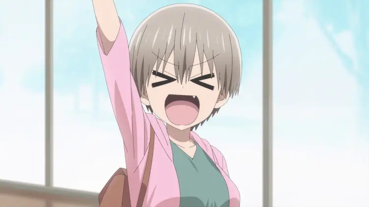 Hana Uzaki is annoyingly chipper in a scene from the upcoming Uzaki-chan Wants to Hang Out! Double TV anime.
