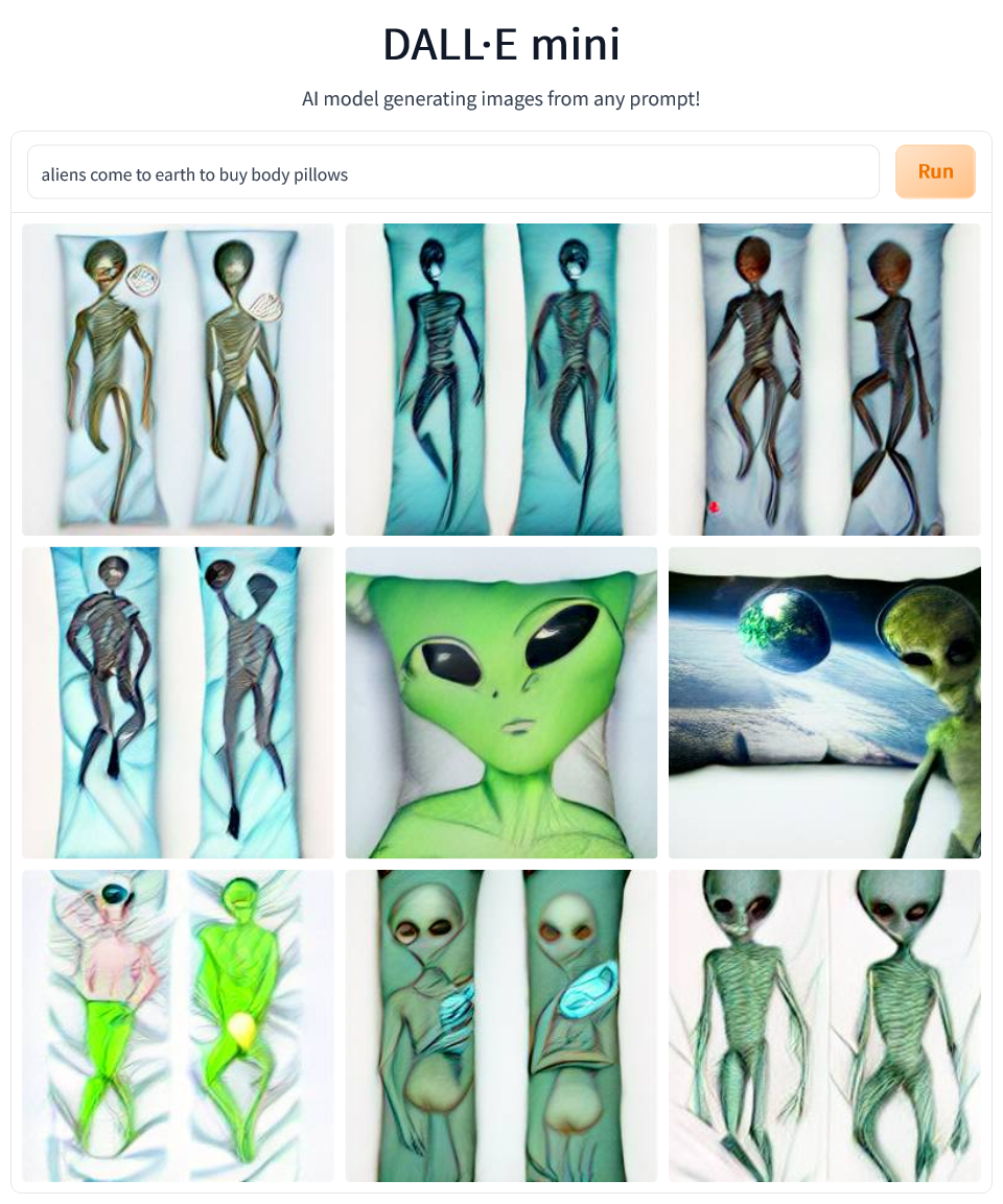 dall-e mini aliens come to earth to buy body pillows anime
