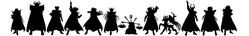 A teaser image showing the silhouettes of the 12 Gold Saints - as illustrated by the original character designer Michi Himeno - that will be revealed as part of the celebrations for the 35th anniversary of the Saint Seiya TV anime.