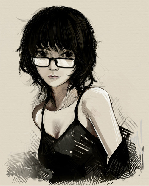 Anime girl short hair glasses