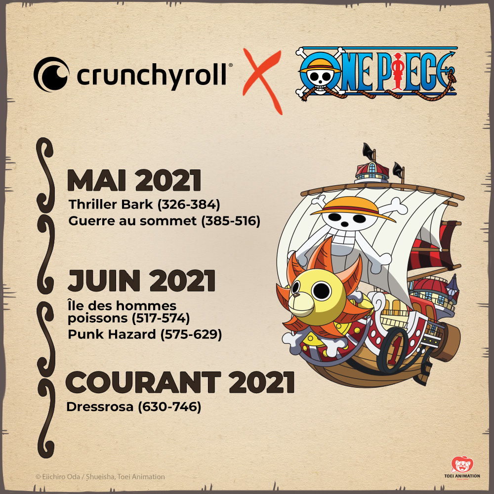 Crunchyroll ANNONCE Les arcs Thriller Bark et Guerre au sommet de