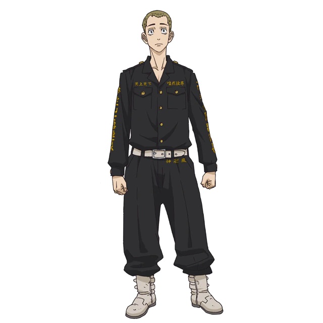 A character setting of Ryohei Hayashi, a delinquent with short brunette hair and wide, staring eyes from the upcoming Tokyo Revengers TV anime.