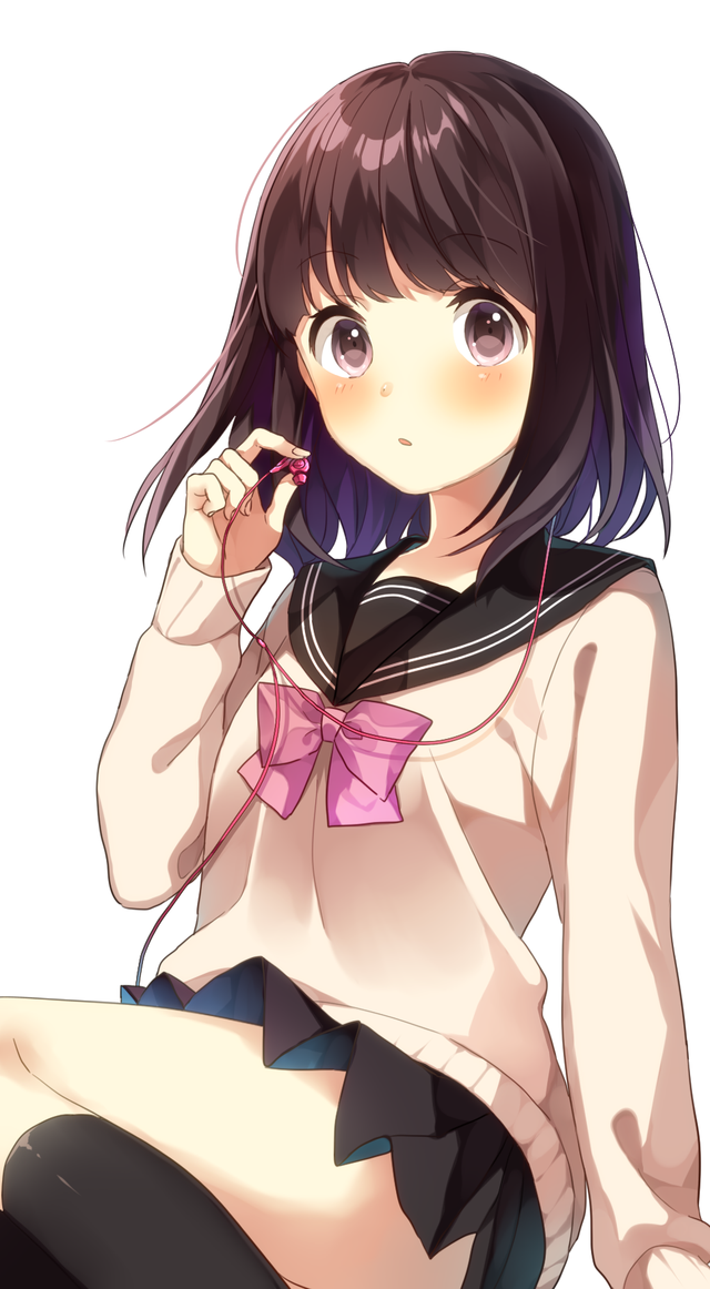 Anime girl with short black hair and brown eyes