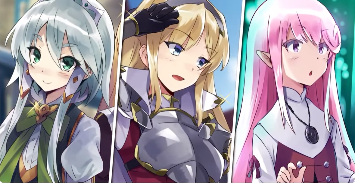 Lucia Rea Regulus, Hildegard Minas Lestia, and Sakura smile in a scene from the teaser trailer for the second season of the In Another World With My Smartphone TV anime.
