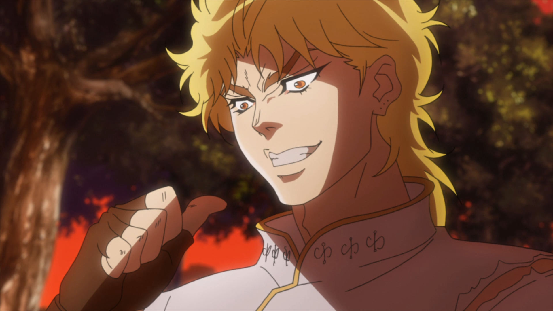 Dio Brando brags about stealing a kiss from Erina in a scene from the first...