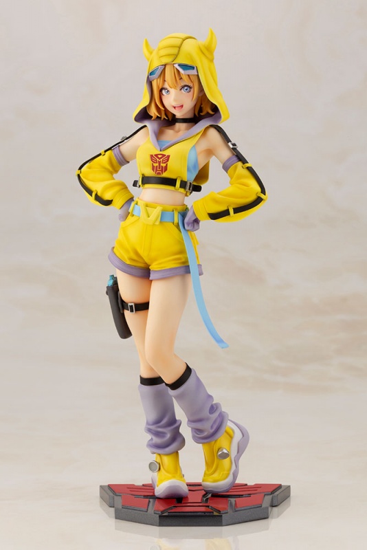 A promotional image for Kotobukiya's TRANSFORMERS Bishoujo Bumblebee figure featuring a wide frontal view of the final product.
