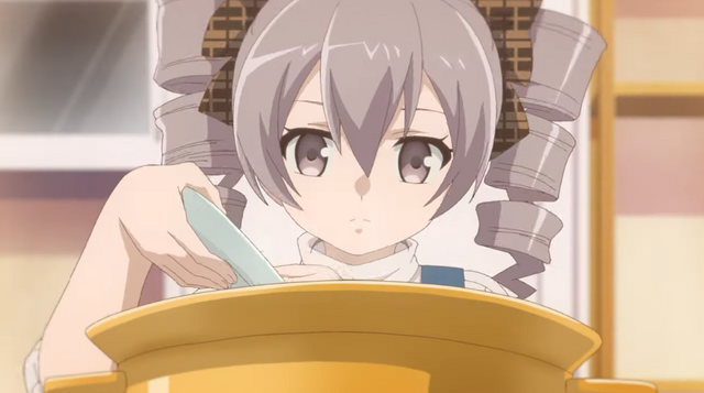 Bronya Zaychik mixes ingredients into a stew in a scene from the upcoming Cooking with Valkyries TV anime.