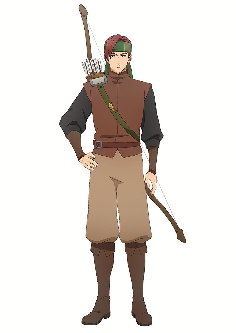 A character setting of Archer, a male adventurer with brown hair dressed in light leather armor and carrying a bow and a quiver of arrows strapped to his back, from the upcoming Dragon Goes House-Hunting TV anime.