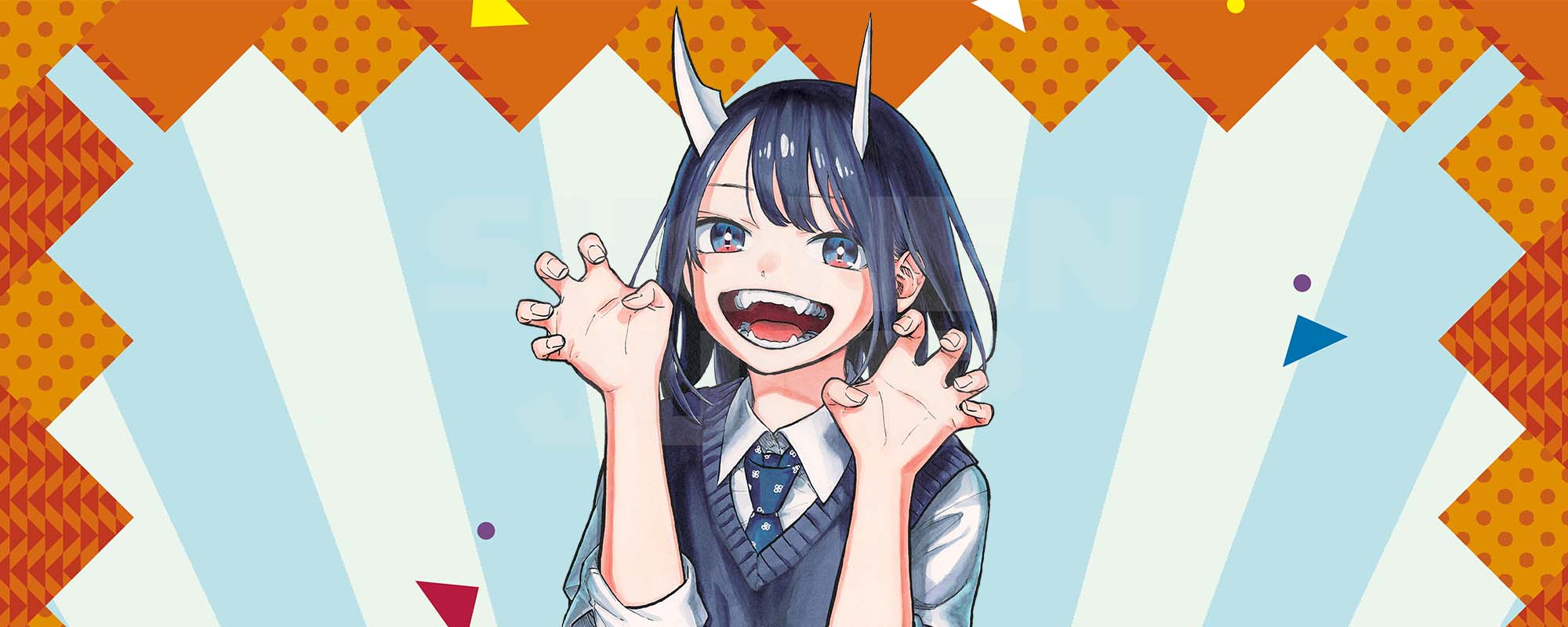 A banner image for the Viz Manga release of the RuriDragon manga written and illustrated by Masaoki Shindo and published by Shueisha. The image features the main character, a half-human / half-dragon teenaged girl named Ruri, playfully making a growling motion with her hands and mouth. A pair of horns protrude from her forehead.