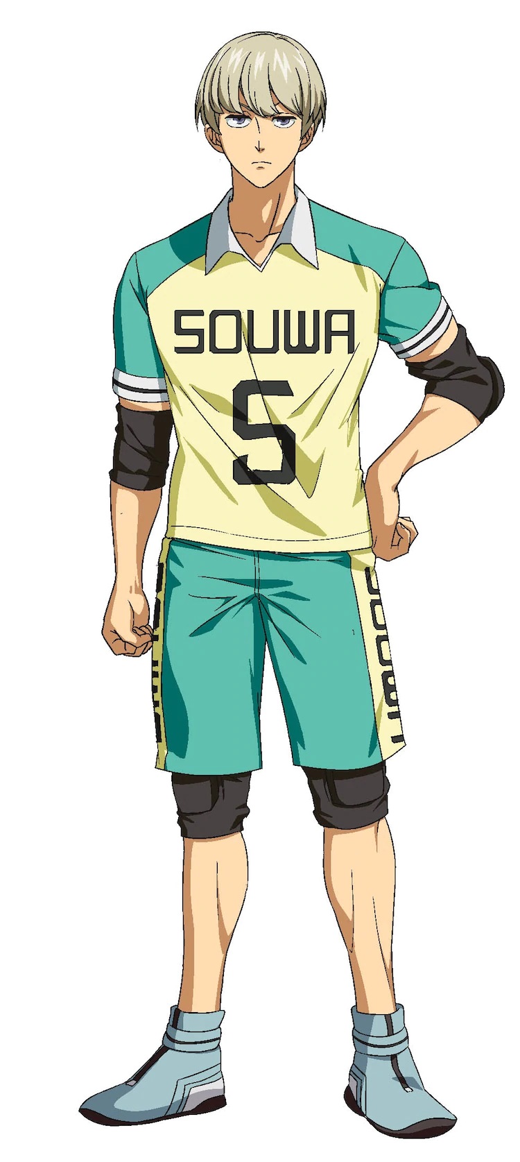 A character setting of Yuu Eikura, a member of the Souwa High School kabaddi club sporting fair colored hair and an indifferent expression from the upcoming Burning Kabaddi TV anime.