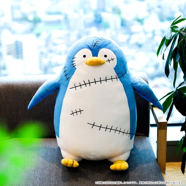 A promotional image of the SPY x FAMILY "Penguin Plush Toy" featuring a front view of the scarred and stitched penguin.