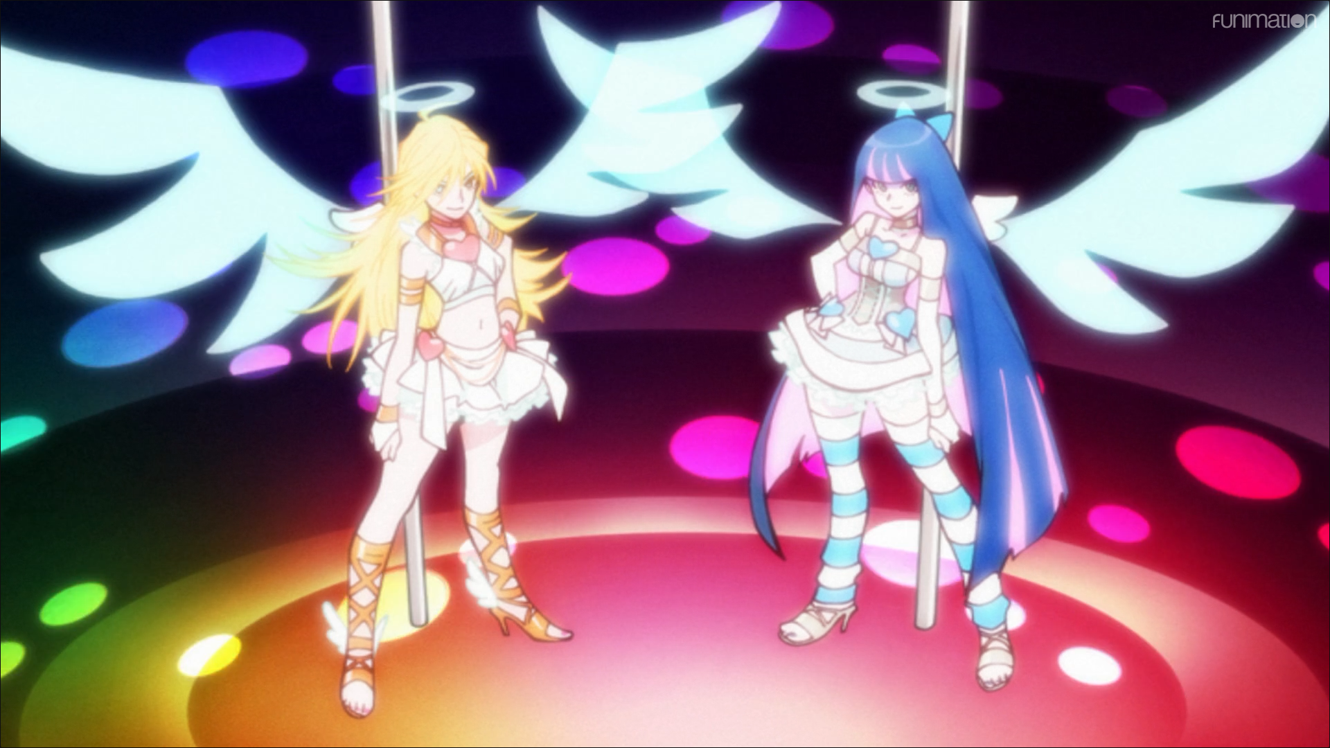 Panty and Stocking prepare to perform their pole-dance transformation seque...