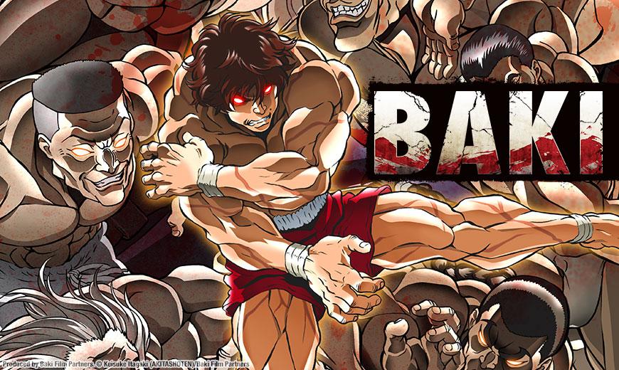 A banner image for the upcoming home video release of BAKI by Sentai Filmworks, featuring Baki Hanma facing off against the most vicious death row inmates in the world.