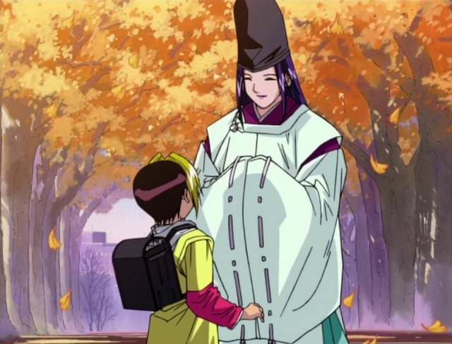 Fujiwara no Sai meets Hikaru Shindo in a scene from the Hikaru no Go TV anime.