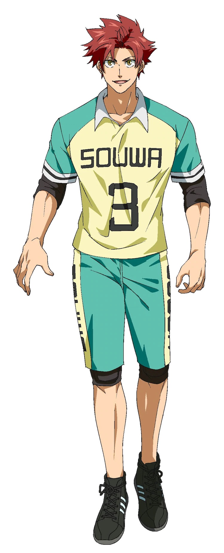 A character setting of Ren Takaya, a member of the Souwa High School kabaddi club with stylish auburn hair and amber eyes from the upcoming Burning Kabaddi TV anime.