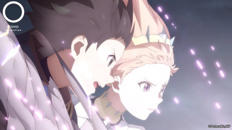 Nemo and Faria brace for a devastating magical attack in a scene from the "climax" PV for the SEVEN KNIGHTS REVOLUTION: Hero Successor TV anime.