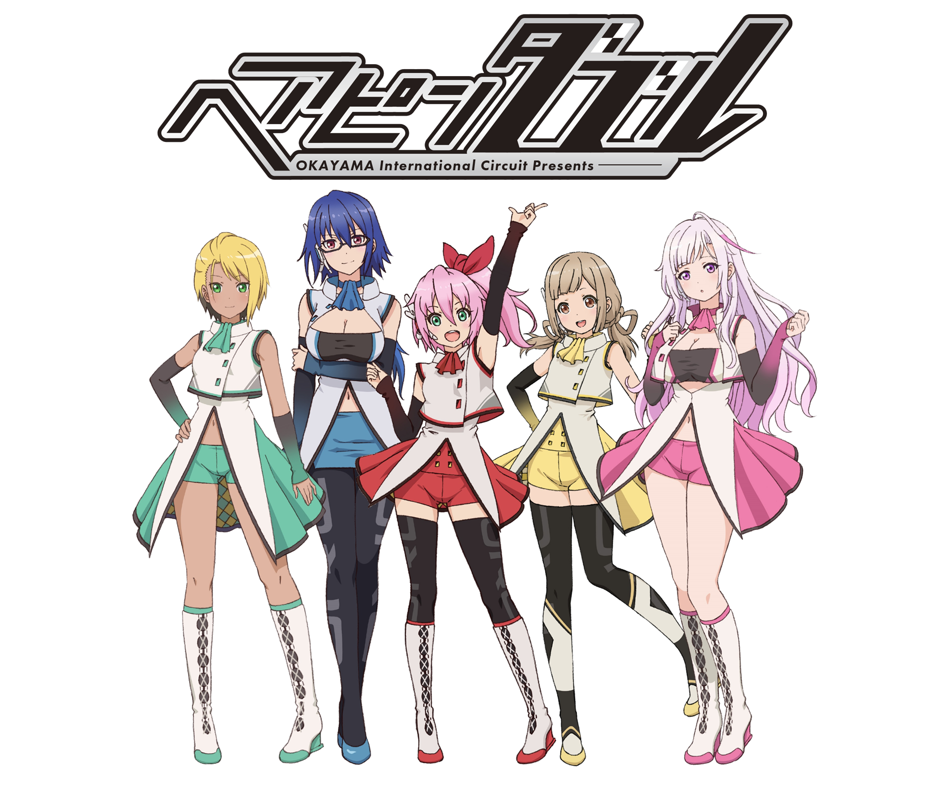 A key visual for the upcoming Hairpin Double short form anime, featuring the five main characters in their superhero idol outfits.