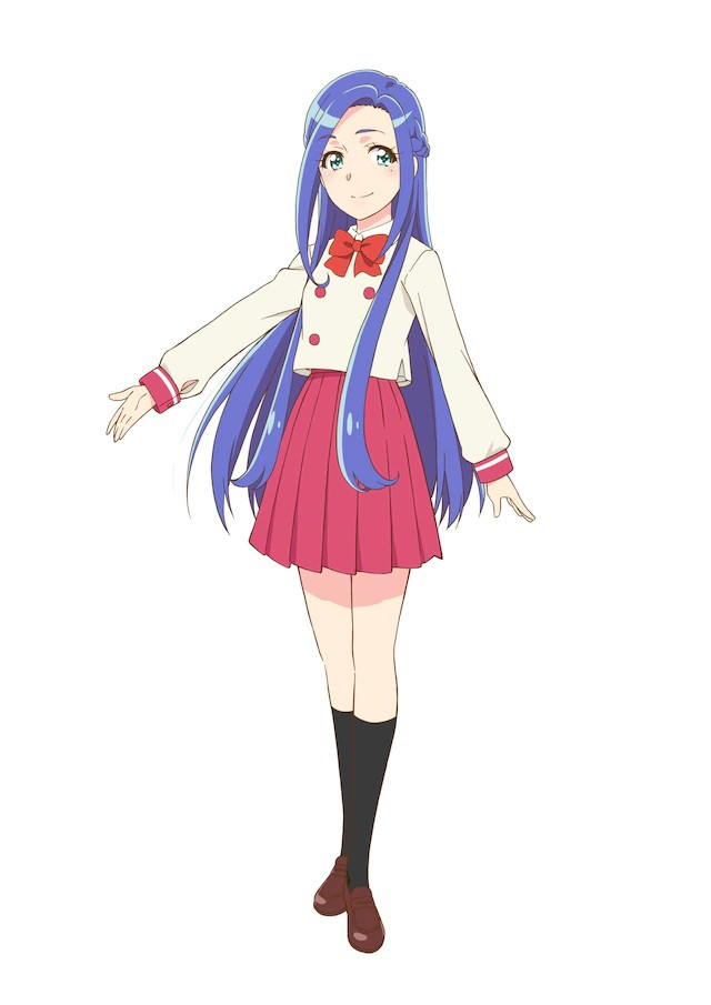 A character visual of Kotoko Imai, a smiling girl with long blue hair and green eyes from the upcoming Mewkle Dreamy TV anime.