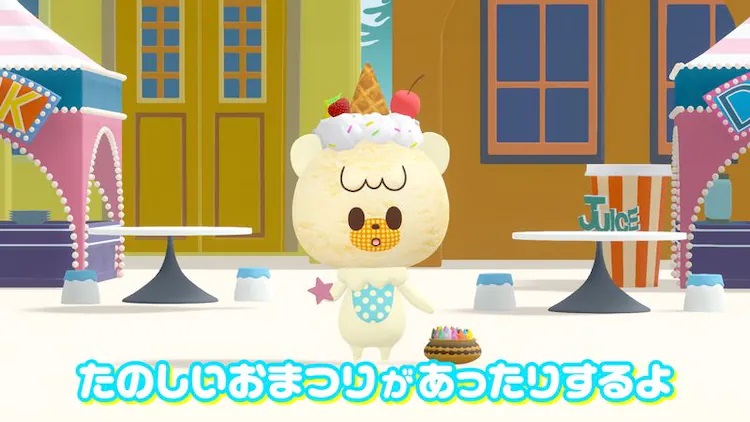 Vanillan the ice cream bear is overwhelmed with fun activities at a local faire in Ice Cream Town in a scene from the iii icecrin 2 TV anime.