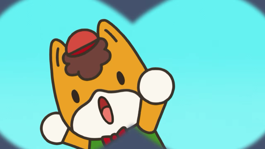 Regional mascot Gunmachan celebrates the announcement of his TV anime adaptation in a scene from the trailer.
