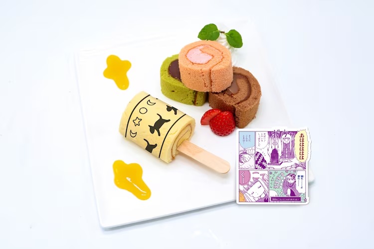 Ein Werbebild für das Silent Rattle Roll Cake Dessert im kommenden MAGICAL CIRCLE GURU-GURU Collaboration Café in Tokio.