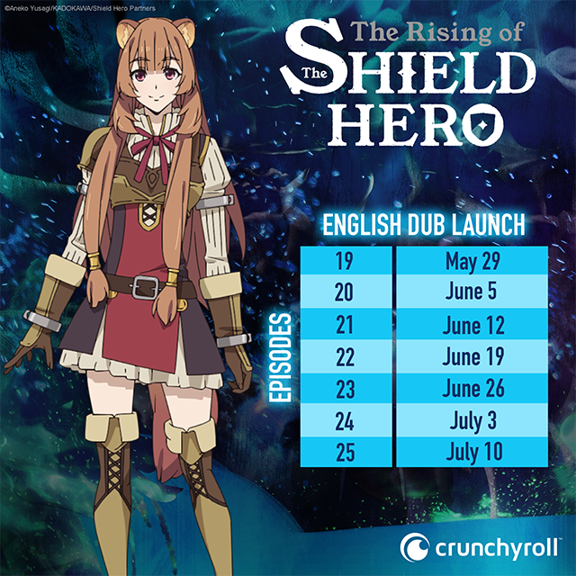 Crunchyroll - The Rising of the Shield Hero Dub–Broadcast Schedule Update