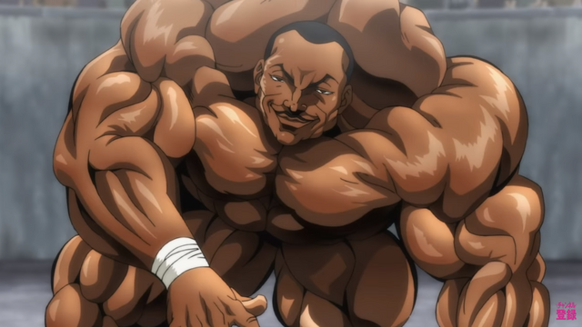 Biscuit Oliva is a walking mound of muscle in a scene from the upcoming second season of the Baki Netflix original anime.