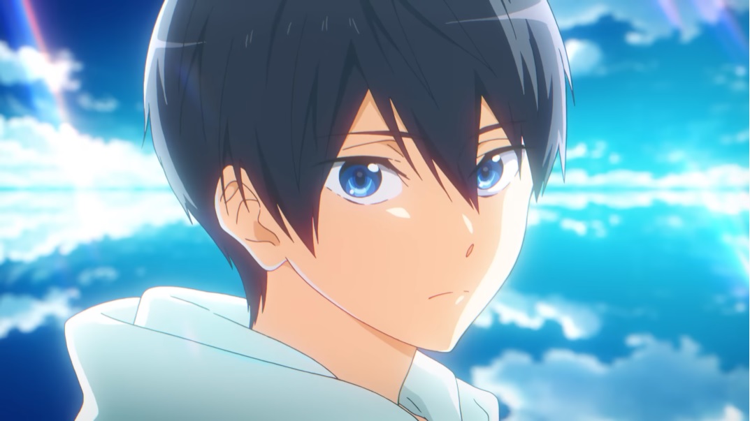 A young Haruka Nanase sports a look of determination in a scene from the Free! -the Final Stroke- theatrical anime film.