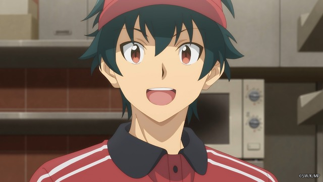 Sadao Maou provides service with a smile at his part-time fast food restaurant job in a scene from the upcoming third season of The Devil is a Part-Timer! TV anime.
