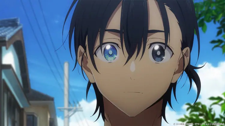 Shinpei Ajiro ist überrascht, einen Jugendfreund in einer Szene aus dem kommenden TV-Anime Summertime Rendering zu treffen.