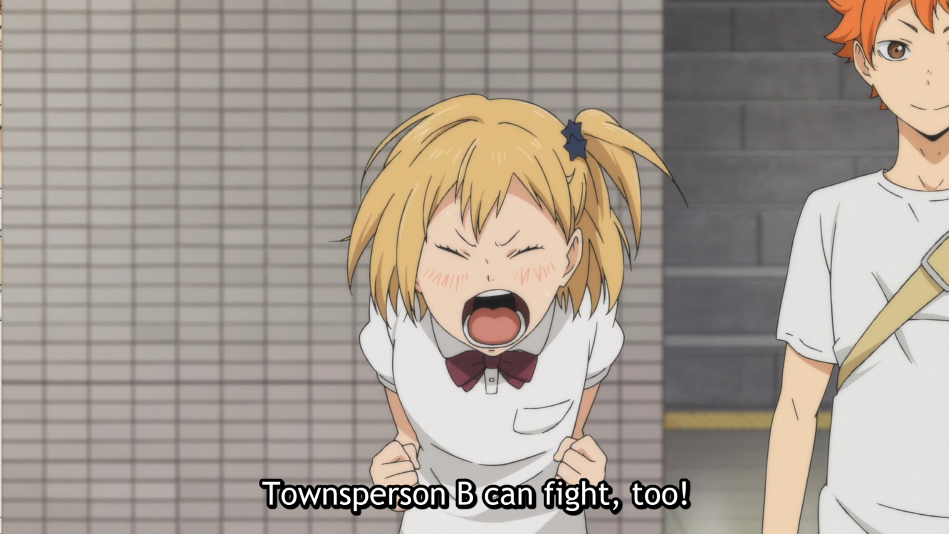 Hitoka Yachi yelling in Haikyu!!