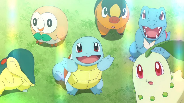 A group of Pokémon gather joyfully in a scene from the upcoming new season of the Pokémon TV anime.