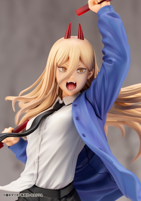 A promotional image for the ARTFX J Power 1:8 scale figure from Kotobukiya featuring a close-up view of Power as she yells defiantly.