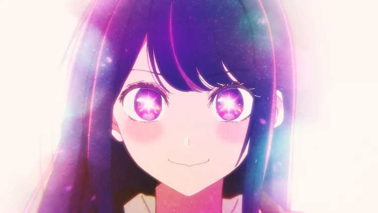 Idol singer Ai Hoshino's eyes sparkle in a scene from the upcoming Hoshi no Ko TV anime.