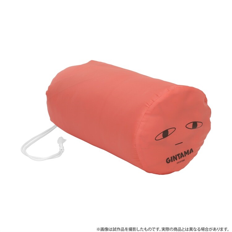 A promotional image of the made-to-order Justaway sleeping bag (in rolled-up, storage form) from the Gintama TV anime.