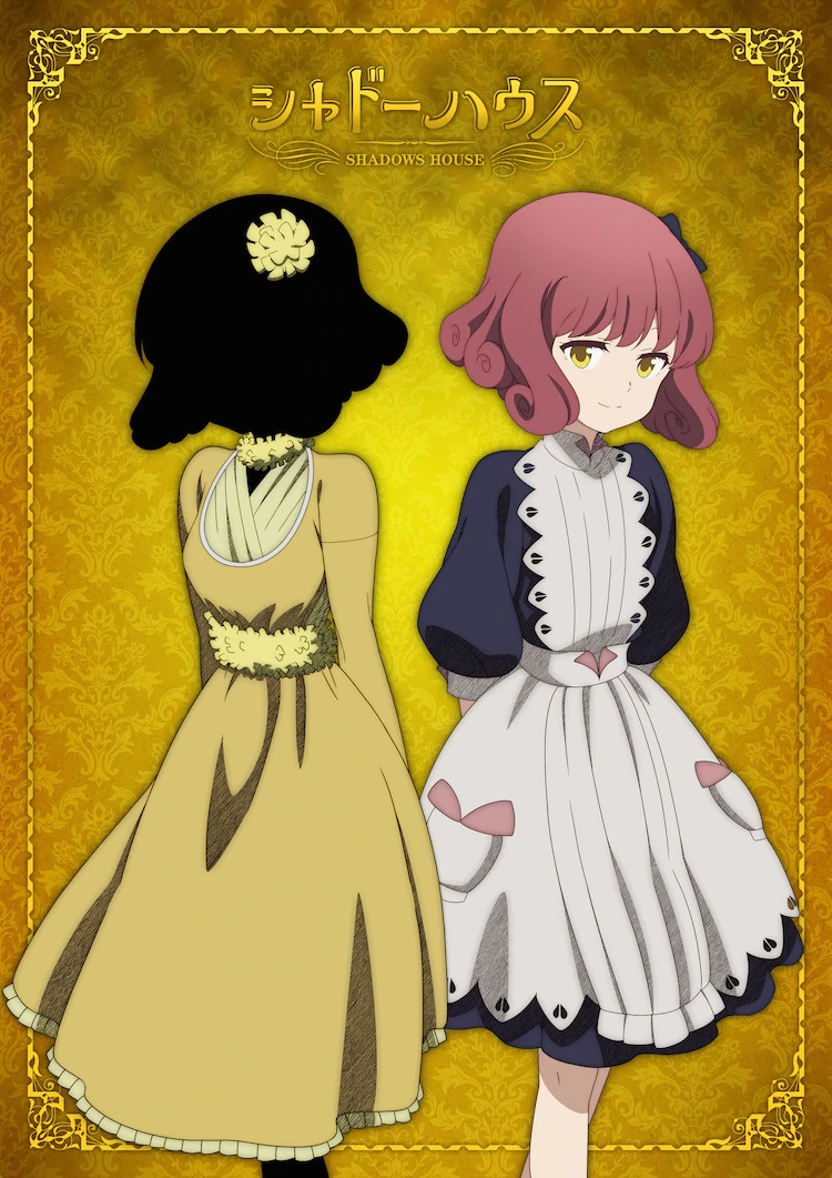 Eine Charaktereinstellung von Louise und Ruu, einem Shadow und ihrem Living Doll-Begleiter aus dem kommenden TV-Anime Shadows House.