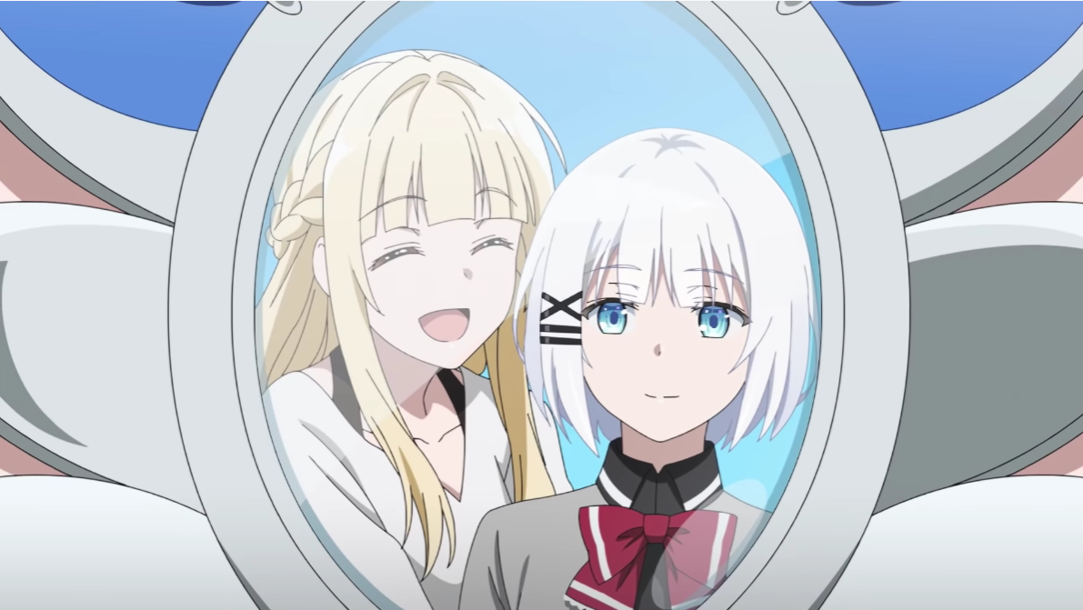 Ein silbernes Medaillon enthält ein Porträt von Charlotte Arisaka Anderson und Siesta, die einen zärtlichen Moment in einer Szene aus dem kommenden TV-Anime „Der Detektiv ist schon tot“ teilen.