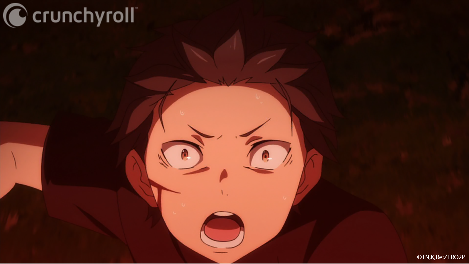 Natsuki Subaru attempts to flee from a murderous Rem in a scene from the Re:ZERO -Starting Life in Another World- TV anime.