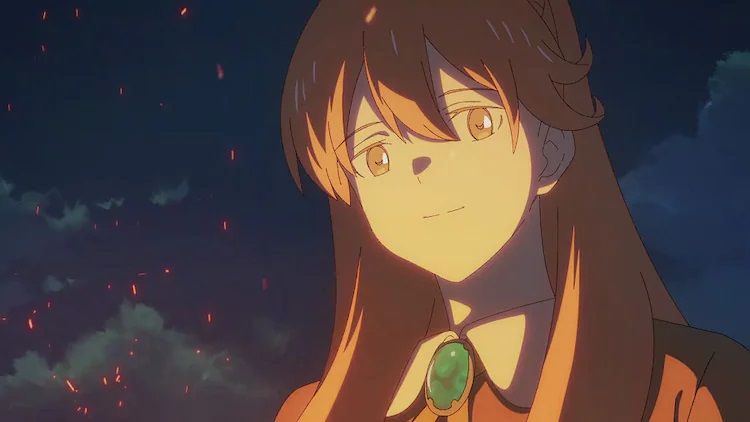 Ayane Sato, the titlular "summer ghost", appears lit by the warm glow of a campfire in a scene from the upcoming theatrical anime film Summer Ghost.