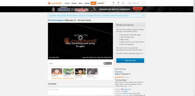 Crunchyroll - Forum - Oops something went wrong Code: SHAK-3016