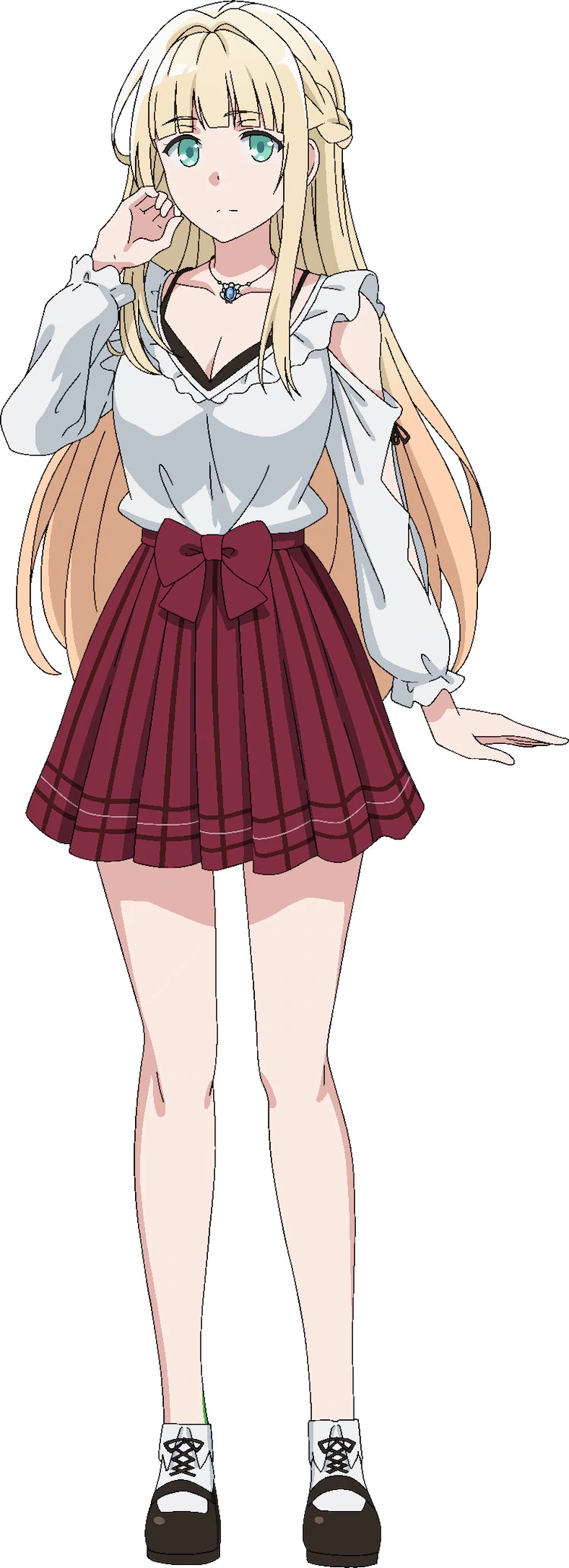 A character setting of Charlotte Arisaka Anderson, a blonde-haired, green-eyed young lady from the upcoming Tantei wa Mou, Shindeiru. TV anime.
