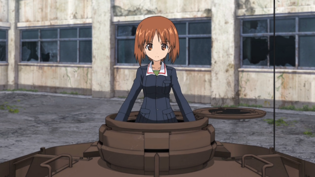 Miho Nishizumi prepares to confront her older sister, Maho, in a showdown during the Tankery finales in a scene from the 2012 GIRLS und PANZER TV anime.
