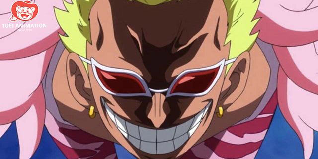 La cara sonriente de Doflamingo con sombras, One Piece