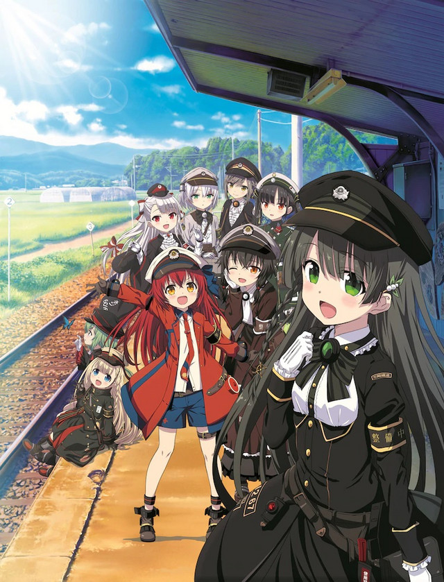 A key visual for the upcoming Rail Romanesque short form TV anime, featuring the main cast of "Railords" - girls who represent various trains and railway stations.