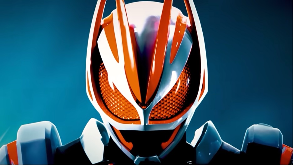 A close-up of Kamen Rider Geats from the teaser trailer of the upcoming Kamen Rider Geats x Kamen Rider Revice WINTER MOVIE 2022 film.