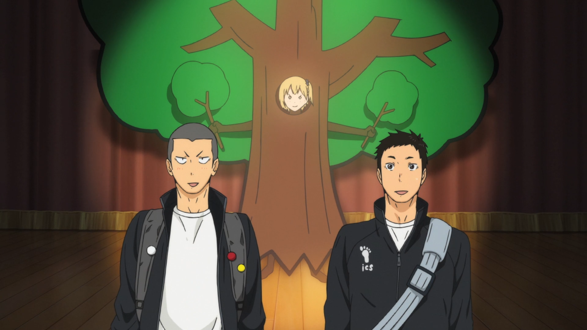 Tanaka and Sawamura imagine Hitoka Yachi playing the role of a tree in Haikyu!!