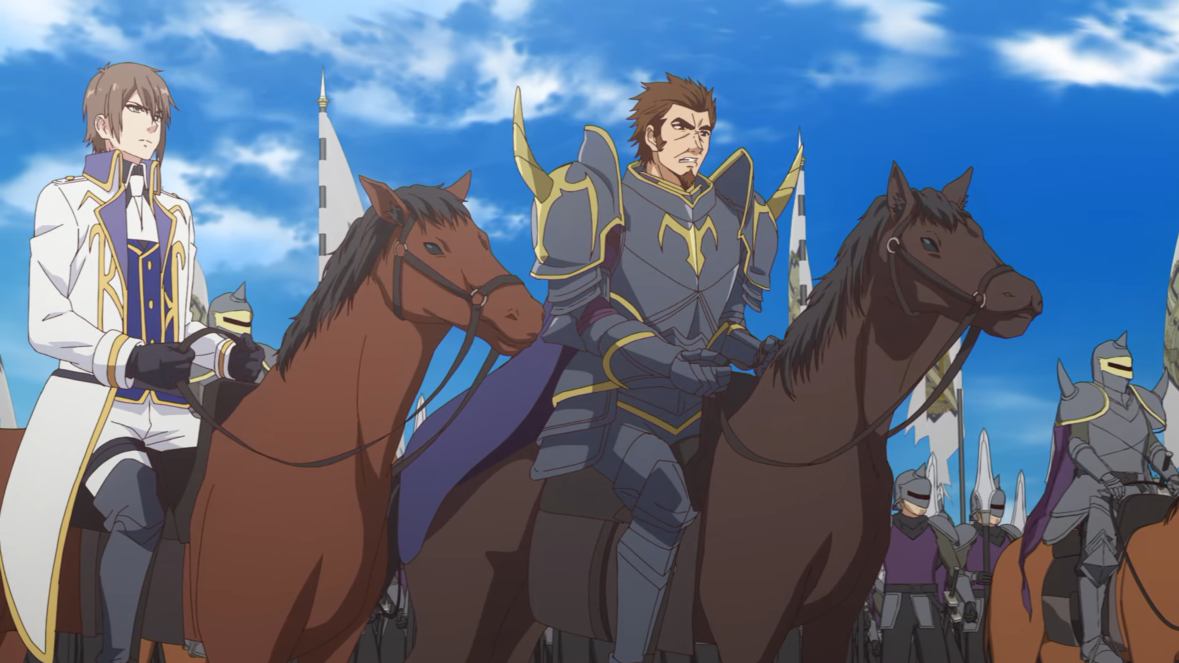 Gaius and Julius Amidonia muster their forces on the battlefield in a scene from the How a Realist Hero Rebuilt the Kingdom TV anime.