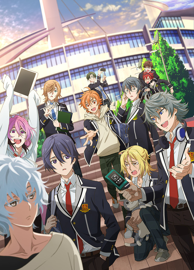 A new key visual for ACTORS -Songs Connection- featuring the main cast meeting, playing, and rough-housing outside the front entrance of their high school.