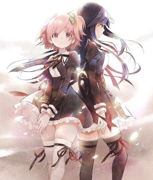 A teaser visual fo the Assault Lily Bouquet anime, featuring main characters Riri Hitotsuyanagi and Yuyu Shirai.